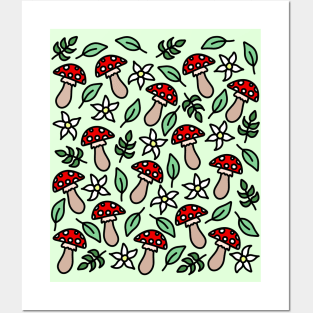 Cute Whimsical Mushroom Fairy Garden Doodles, made by EndlessEmporium Posters and Art